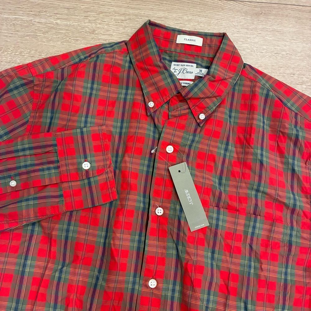 NWT J. Crew Men’s Secret Wash Cotton Poplin Shirt Button Down Plaid Size M